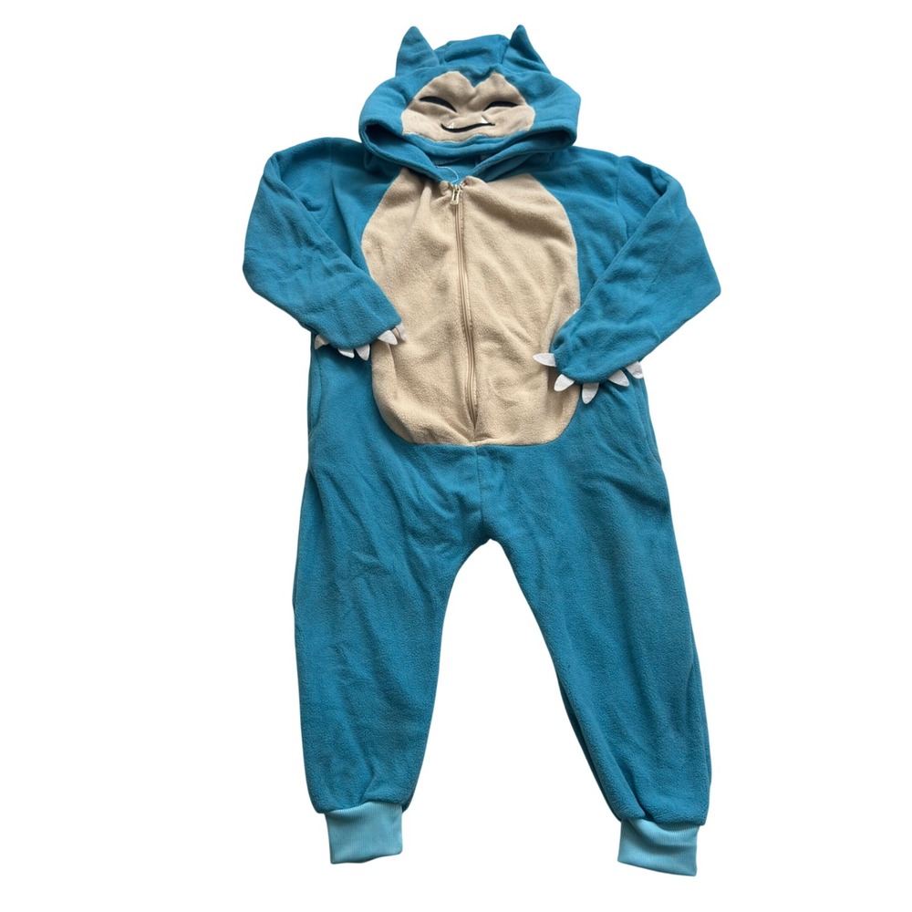 Pokemon Snorlax Onesie Halloween Costume Kids Blue Fleece Jumpsuit Size 4 to 5T